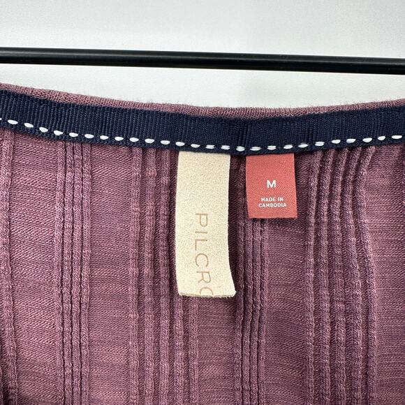 Anthropologie Pilcro Ribbed Ruched-Sleeve Top in Mauve Purple Size M - Picture 8 of 12